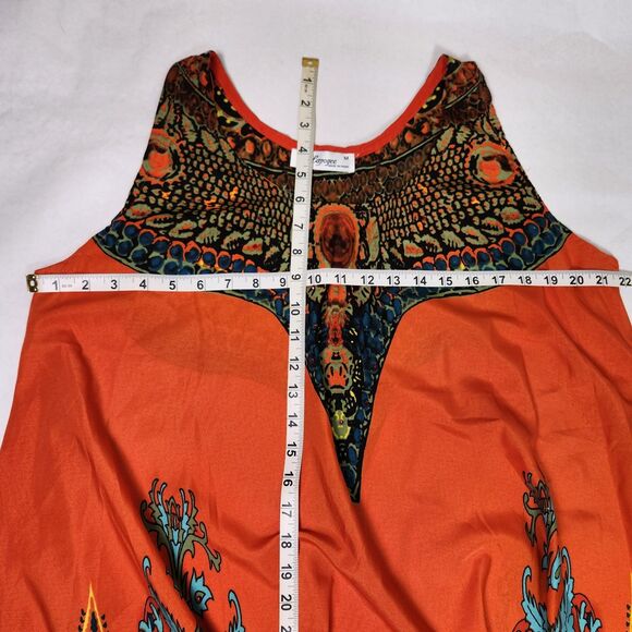 Lapogee Size Medium Boho Inspired Orange Swing  Dress w/Turquoise - Picture 4 of 7
